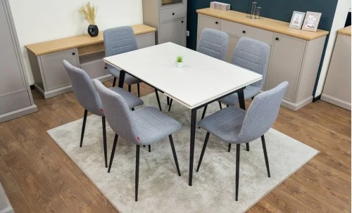 Set Masă Living Extensibilă DTM0101 CS Bej si 6 Scaune KJC5341 Gri