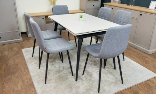 Set Masă Living Extensibilă DTM0101 CS Bej si 6 Scaune KJC5341 Gri
