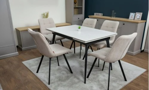 Set Masă Living Extensibilă DTM0101CS Bej cu 6 Scaune Tapițate DCM1801CF Bej