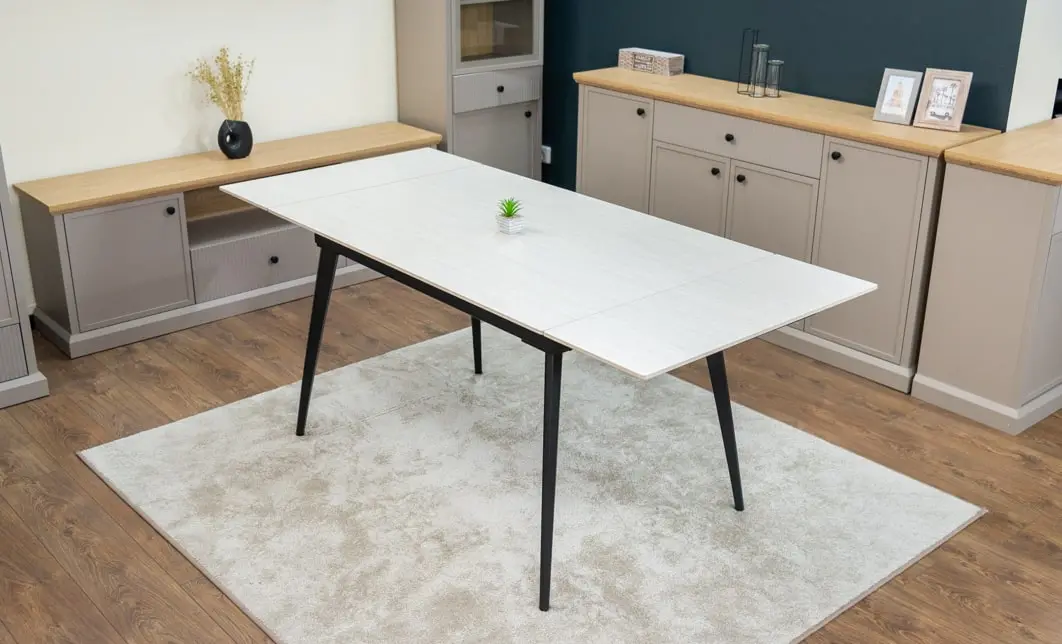 Set Masă Living Extensibilă DTM0101CS Bej cu 4 Scaune KJC0357 Negre 3