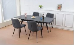Set Masă Living Extensibilă Set Masă Extensibilă DTM0101CS Gri cu 4 Scaune DCM2001AF Gri