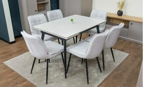 Set Masă Living Extensibilă Setul de masă extensibilă DTM0101CS cu 6 scaune DCM2001AF Bej