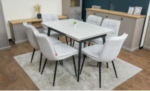 Set Masă Living Extensibilă Setul de masă extensibilă DTM0101CS cu 6 scaune DCM2001AF Bej