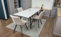 Set Masă Living Extensibilă DTM0101CS Bej cu 6 Scaune Tapițate DCM1801CF Bej 7