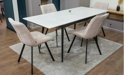 Set Masă Living Extensibilă DTM0101CS Bej cu 6 Scaune Tapițate DCM1801CF Bej
