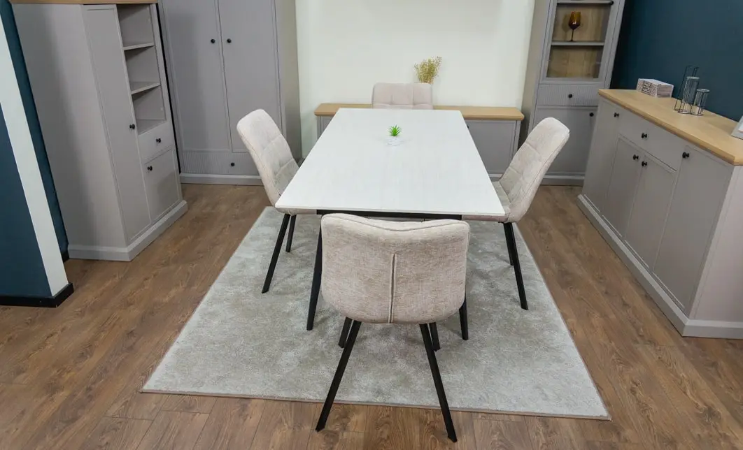 Set Masă Living Extensibilă DTM0101CS Bej cu 6 Scaune Tapițate DCM1801CF Bej 8