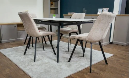 Set Masă Living Extensibilă DTM0101CS Bej cu 6 Scaune Tapițate DCM1801CF Bej