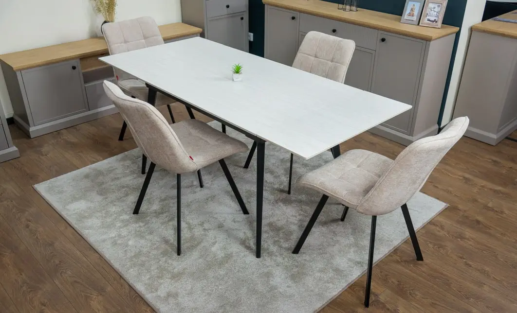 Set Masă Living Extensibilă DTM0101CS Bej cu 6 Scaune Tapițate DCM1801CF Bej 5