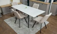 Set Masă Living Extensibilă DTM0101CS Bej cu 6 Scaune Tapițate DCM1801CF Bej 5