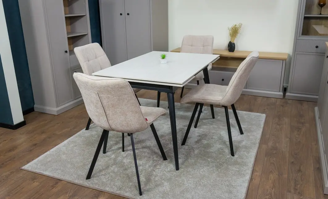 Set Masă Living Extensibilă DTM0101CS Bej cu 6 Scaune Tapițate DCM1801CF Bej 4