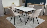 Set Masă Living Extensibilă DTM0101CS Bej cu 4 Scaune Tapițate DCM1801CF Bej