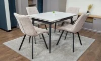 Set Masă Living Extensibilă DTM0101CS Bej cu 6 Scaune Tapițate DCM1801CF Bej 2
