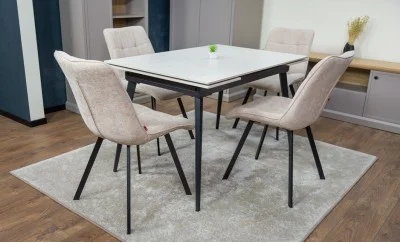 Set Masă Living Extensibilă DTM0101CS Bej cu 6 Scaune Tapițate DCM1801CF Bej