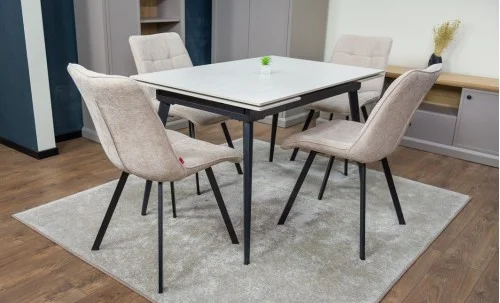 Set Masă Living Extensibilă DTM0101CS Bej cu 6 Scaune Tapițate DCM1801CF Bej