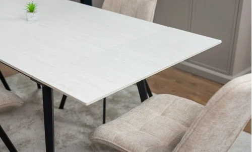 Set Masă Living Extensibilă DTM0101CS Bej cu 6 Scaune Tapițate DCM1801CF Bej