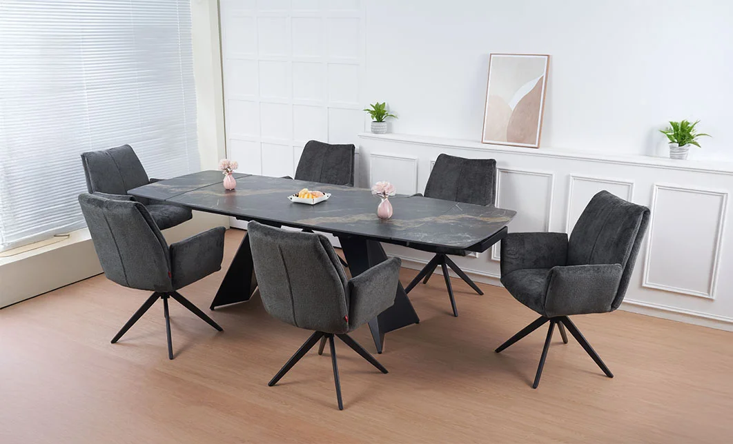 Masa Extensibila Blat Ceramic Negru/Auriu DTM0105CS 5