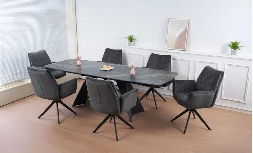 Masa Extensibila Blat Ceramic Negru/Auriu DTM0105CS