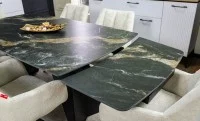 Set Masă Living Extensibilă Blat Ceramic Negru/Auriu DTM0105CS cu 6 Scaune DCM0112AS Bej 8