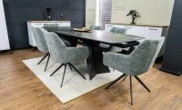 Set Masă Living Extensibilă Blat Ceramic Negru/Auriu DTM0105CS cu 6 Scaune DCM0112AS Gri 7