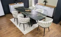 Set Masă Living Extensibilă Blat Ceramic Negru/Auriu DTM0105CS cu 6 Scaune KJC11 Bej 2