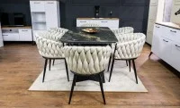 Set Masă Living Extensibilă Blat Ceramic Negru/Auriu DTM0105CS cu 6 Scaune KJC11 Bej 6