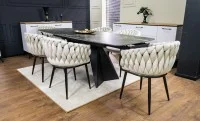 Set Masă Living Extensibilă Blat Ceramic Negru/Auriu DTM0105CS cu 6 Scaune KJC11 Bej 5