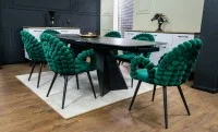 Set Masă Living Extensibilă Blat Ceramic Negru/Auriu DTM0105CS cu 6 Scaune KJC376 Verzi 7