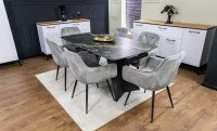 Set Masă Living Extensibilă Blat Ceramic Negru/Auriu DTM0105CS cu 6 Scaune KJC80 Gri