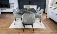 Set Masă Living Extensibilă Blat Ceramic Negru/Auriu DTM0105CS cu 6 Scaune KJC80 Gri 4