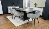 Set Masă Living Extensibilă Blat Ceramic Negru/Auriu DTM0105CS cu 6 Scaune KJC80 Gri 3