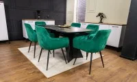 Set Masă Living Extensibilă Blat Ceramic Negru/Auriu DTM0105CS cu 6 Scaune KJC38 Verzi 4