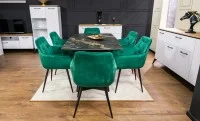 Set Masă Living Extensibilă Blat Ceramic Negru/Auriu DTM0105CS cu 6 Scaune KJC38 Verzi 6