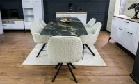 Set Masă Living Extensibilă Blat Ceramic Negru/Auriu DTM0105CS cu 6 Scaune KJC3846 Bej 4