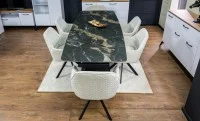 Set Masă Living Extensibilă Blat Ceramic Negru/Auriu DTM0105CS cu 6 Scaune KJC3846 Bej 5