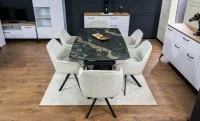 Set Masă Living Extensibilă Blat Ceramic Negru/Auriu DTM0105CS cu 6 Scaune KJC3846 Bej 6