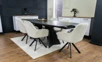 Set Masă Living Extensibilă Blat Ceramic Negru/Auriu DTM0105CS cu 6 Scaune KJC3846 Bej 7