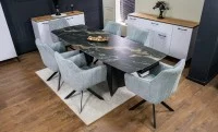 Set Masă Living Extensibilă Blat Ceramic Negru/Auriu DTM0105CS cu 6 Scaune KJC385 Gri 2