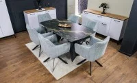 Set Masă Living Extensibilă Blat Ceramic Negru/Auriu DTM0105CS cu 6 Scaune KJC385 Gri 1