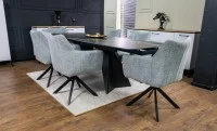 Set Masă Living Extensibilă Blat Ceramic Negru/Auriu DTM0105CS cu 6 Scaune KJC385 Gri 7