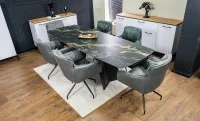 Set Masă Living Extensibilă Blat Ceramic Negru/Auriu DTM0105CS cu 6 Scaune KJC389 Gri 2