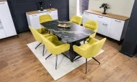 Set Masă Living Extensibilă Blat Ceramic Negru/Auriu DTM0105CS cu 6 Scaune KJC4345 Muștar 1