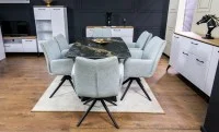 Set Masă Living Extensibilă Blat Ceramic Negru/Auriu DTM0105CS cu 6 Scaune KJC77 Gri Deschis 6
