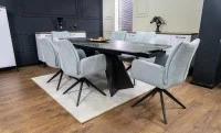 Set Masă Living Extensibilă Blat Ceramic Negru/Auriu DTM0105CS cu 6 Scaune KJC77 Gri Deschis 5