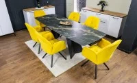 Set Masă Living Extensibilă Blat Ceramic Negru/Auriu DTM0105CS cu 6 Scaune KJC80 Galbene 2