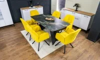 Set Masă Living Extensibilă Blat Ceramic Negru/Auriu DTM0105CS cu 6 Scaune KJC80 Galbene