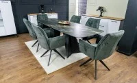Set Masă Living Extensibilă Blat Ceramic Negru/Auriu DTM0105CS cu 6 Scaune DCM0601AS Gri Închis 3