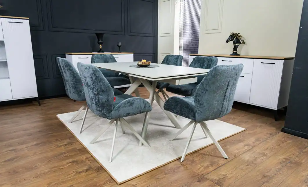 Set Masă Living Extensibilă DTM0107 Bej cu 6 Scaune DCM0104CS Gri 4