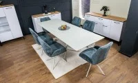 Set Masă Living Extensibilă DTM0107 Bej cu 6 Scaune DCM0104CS Gri 3