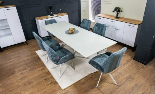 Set Masă Living Extensibilă DTM0107 Bej cu 6 Scaune DCM0104CS Gri