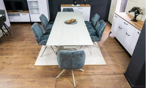 Set Masă Living Extensibilă DTM0107 Bej cu 6 Scaune DCM0104CS Gri